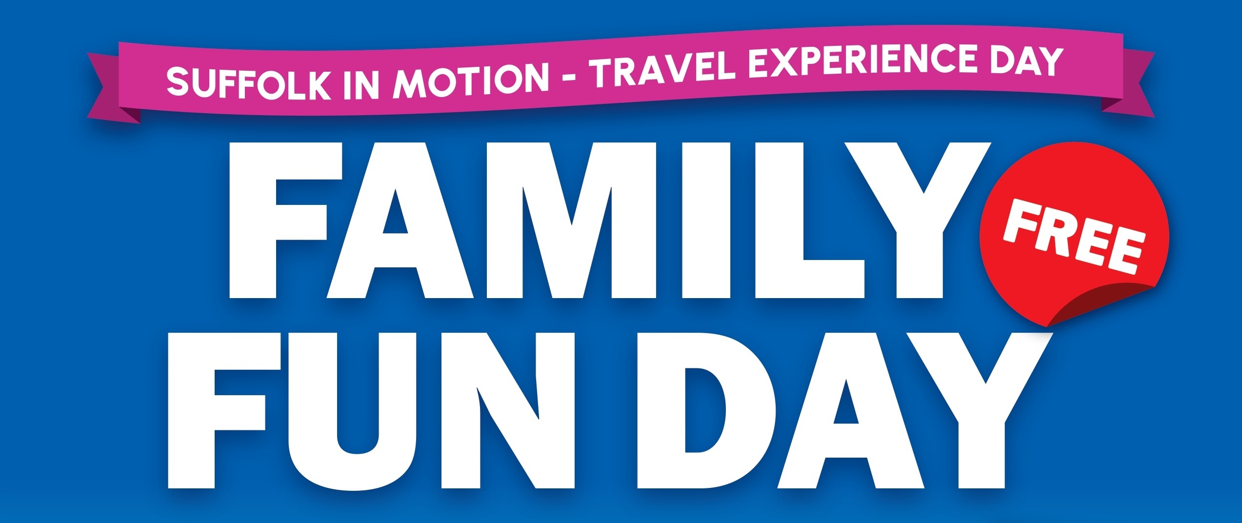 a logo saying "suffolk in motion - travel experience day. family fun day - free"