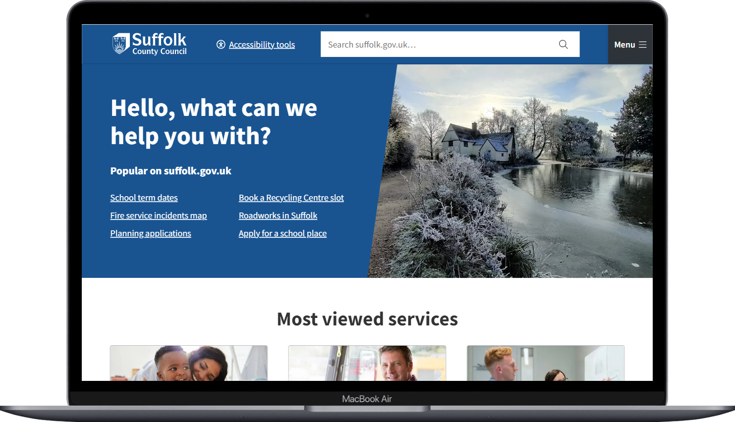 The new Suffolk County Council website on a laptop