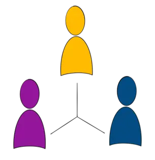 Three people connected by a line