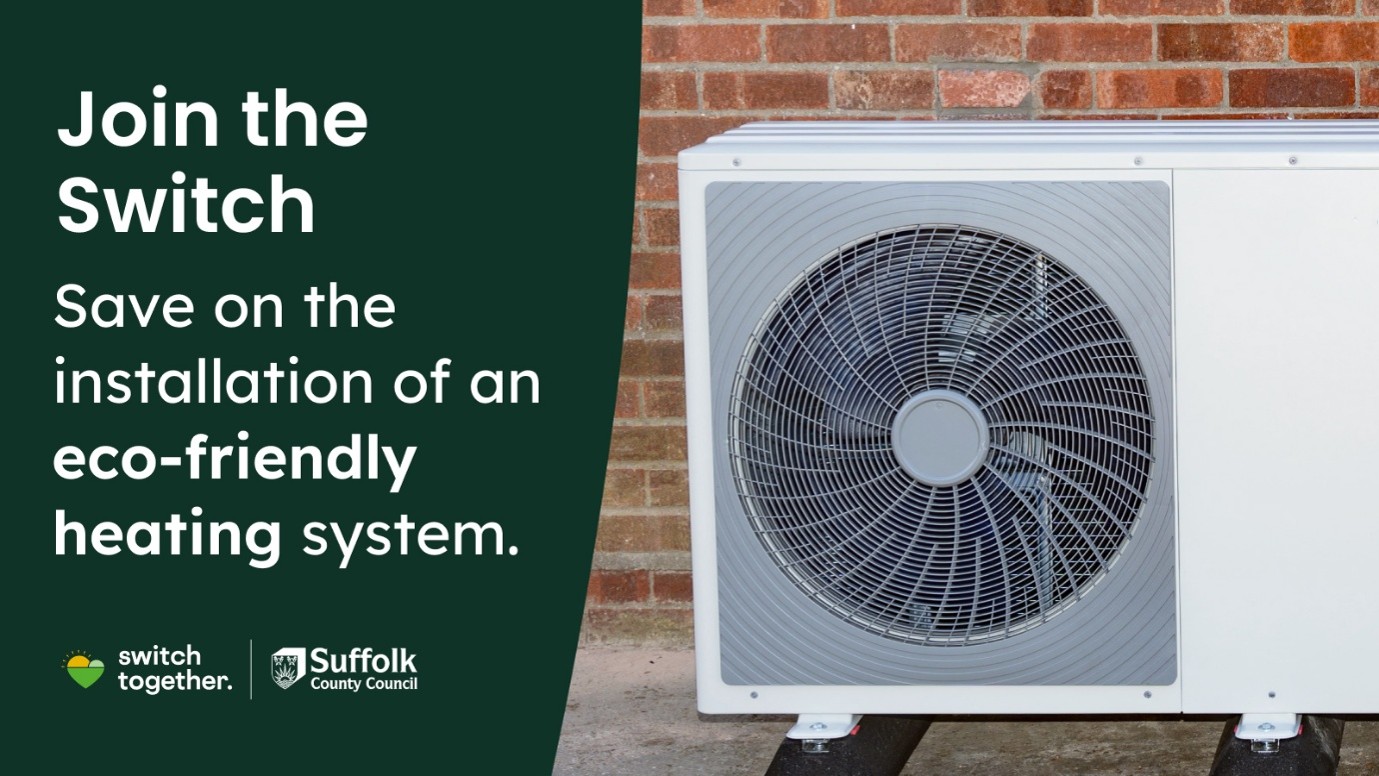 an image of a heat pump with the words "join the switch. save on the installation of an eco-friendly heating system.