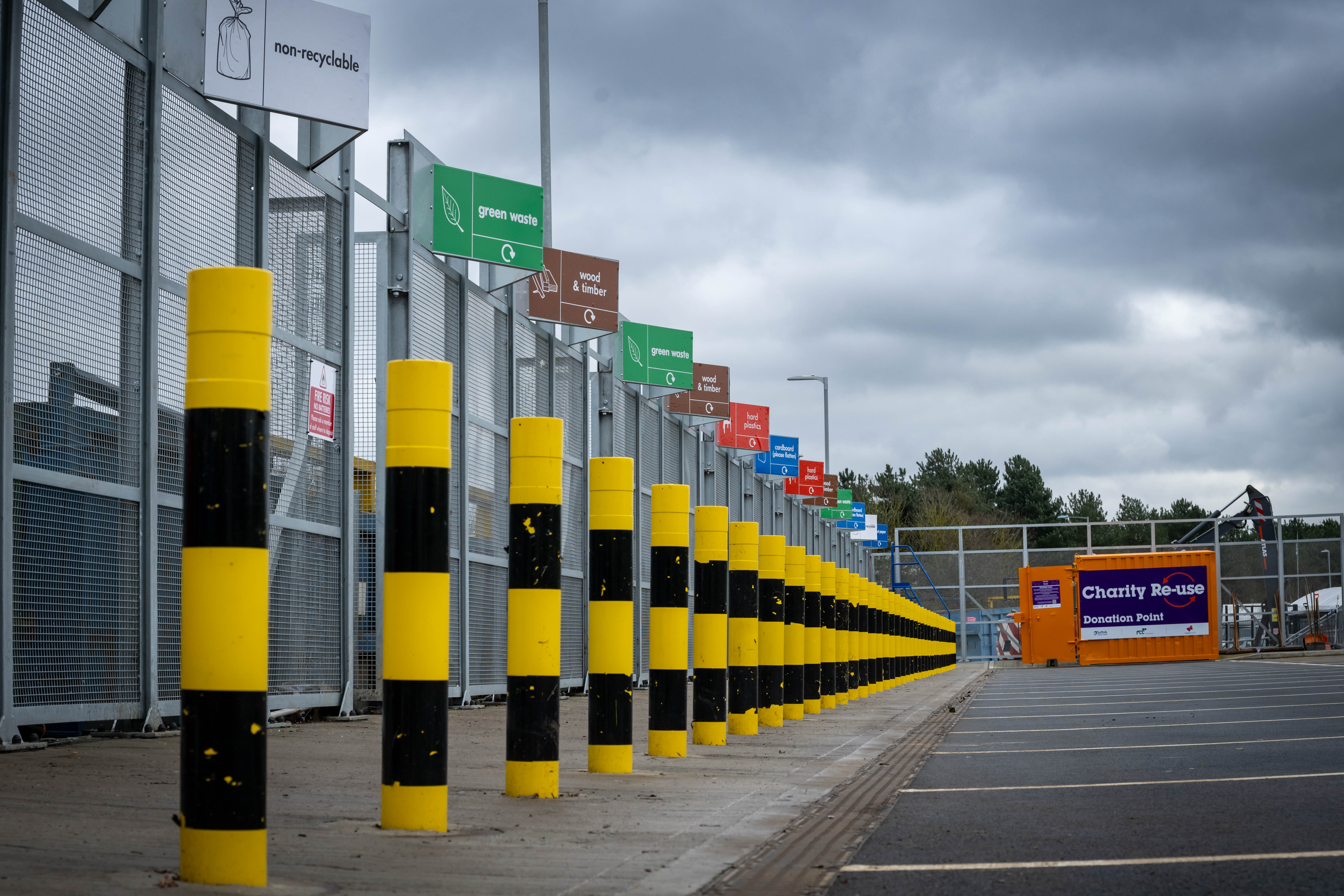 different bays and car parking spaces at a Suffolk household waste recycling centre