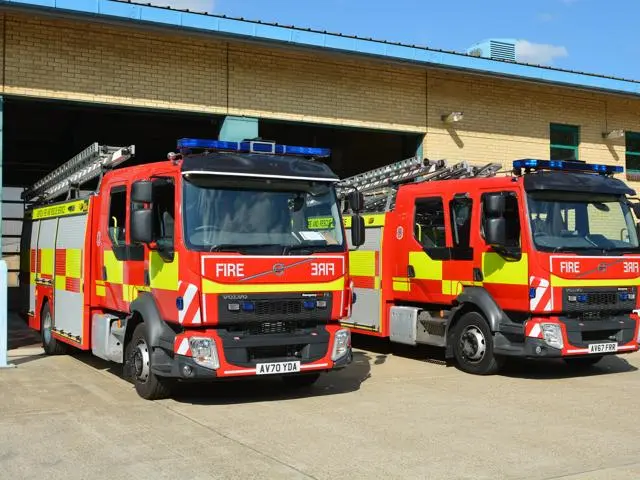 Two fire engines at a fire station