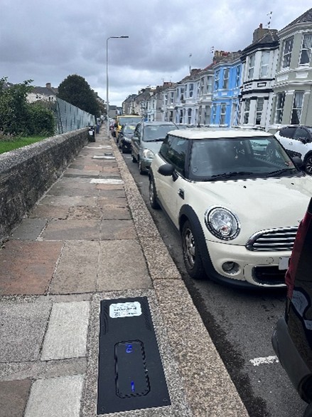 A UEone chargepoint when it is flat and flush with the pavement. 