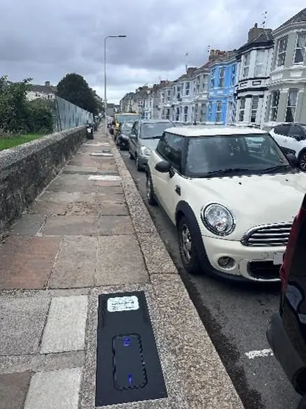 A UEone chargepoint when it is flat and flush with the pavement.