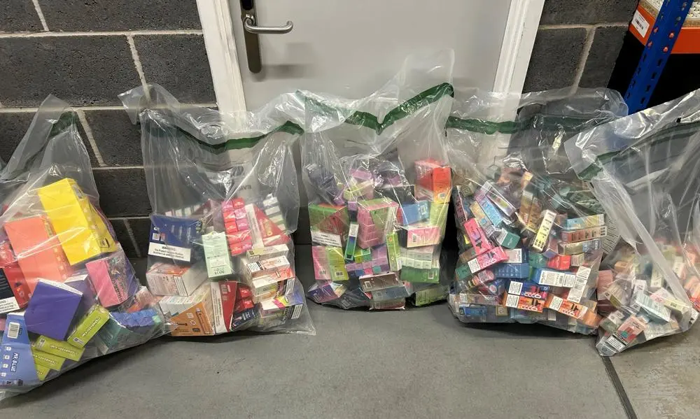 Seized vapes in plastic bags