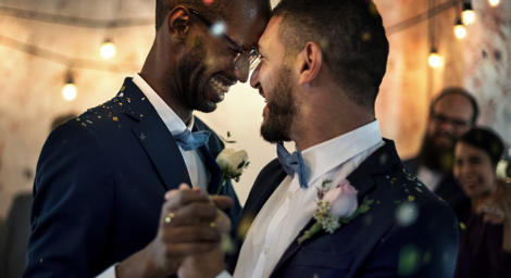 Two men at their civil partnership ceremony