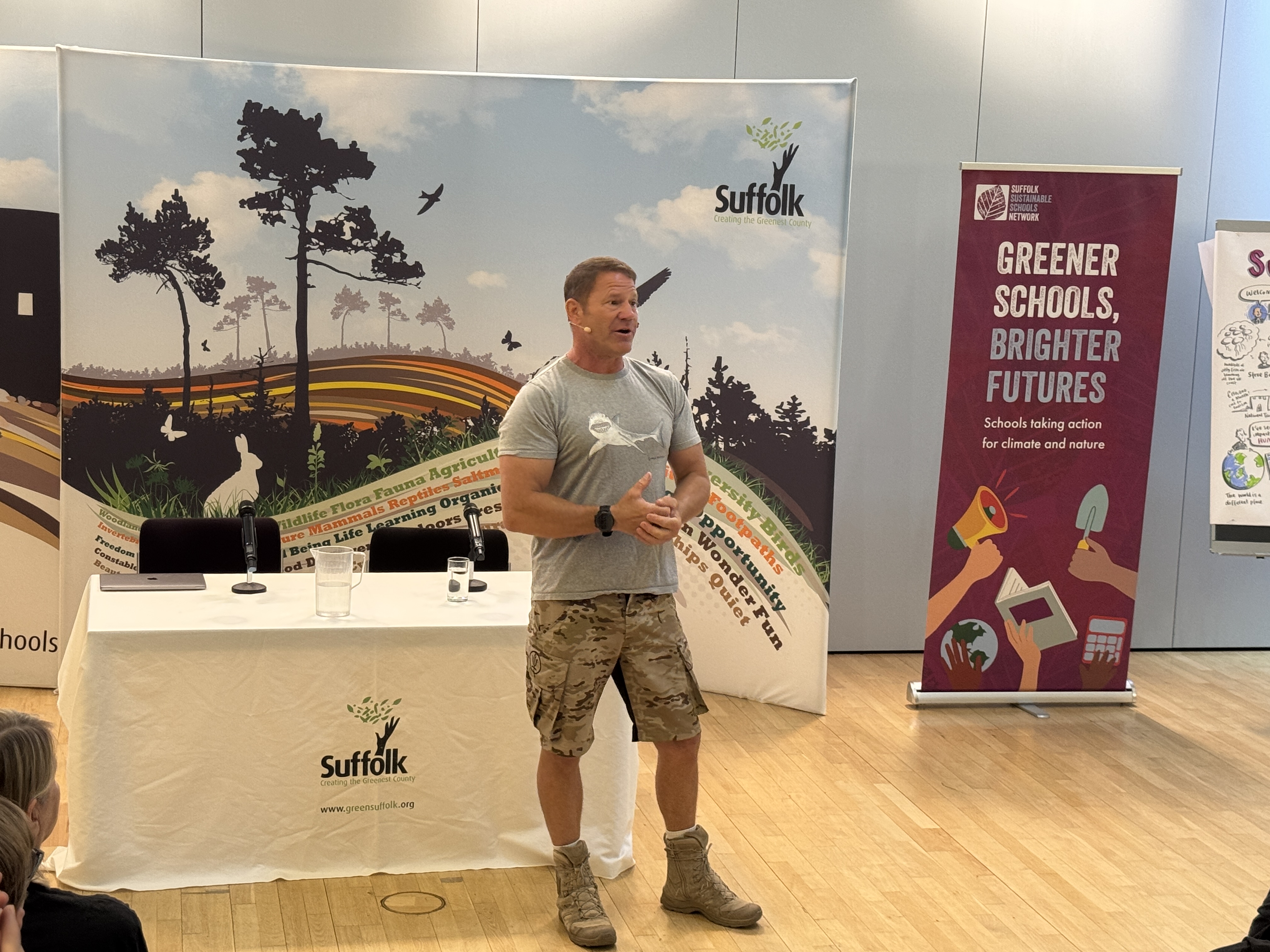 Steve Backshall presenting at the Suffolk Youth Climate Conference 2025